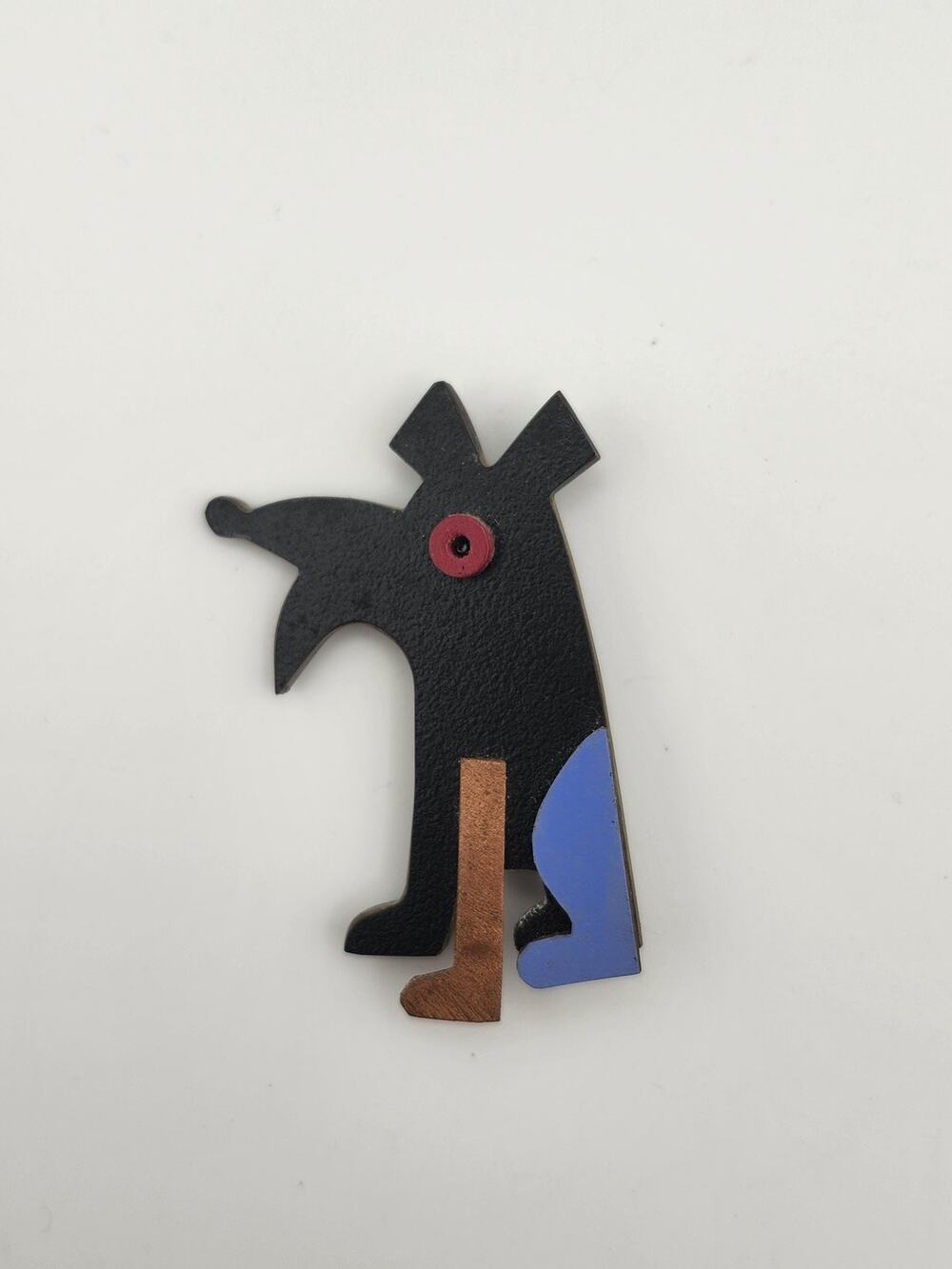 Vintage Black Geometric Sitting Dog Brooch Pin Color Block Avant Garde